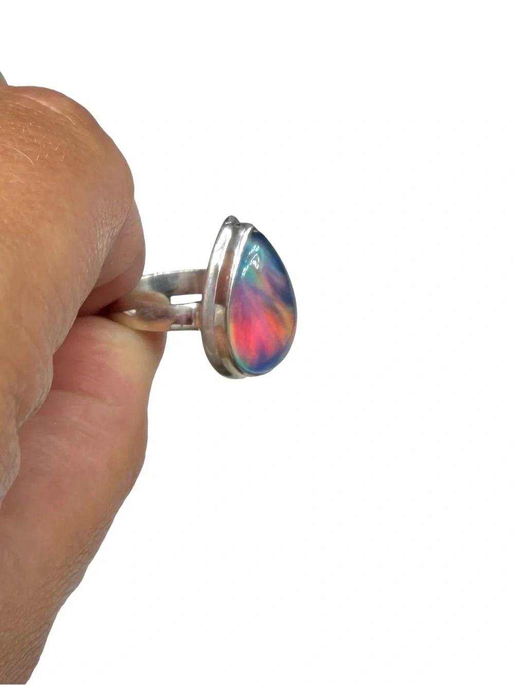 Aurora Fire Opal Ring Size 6.5 Solid 925 Sterling Silver Aura